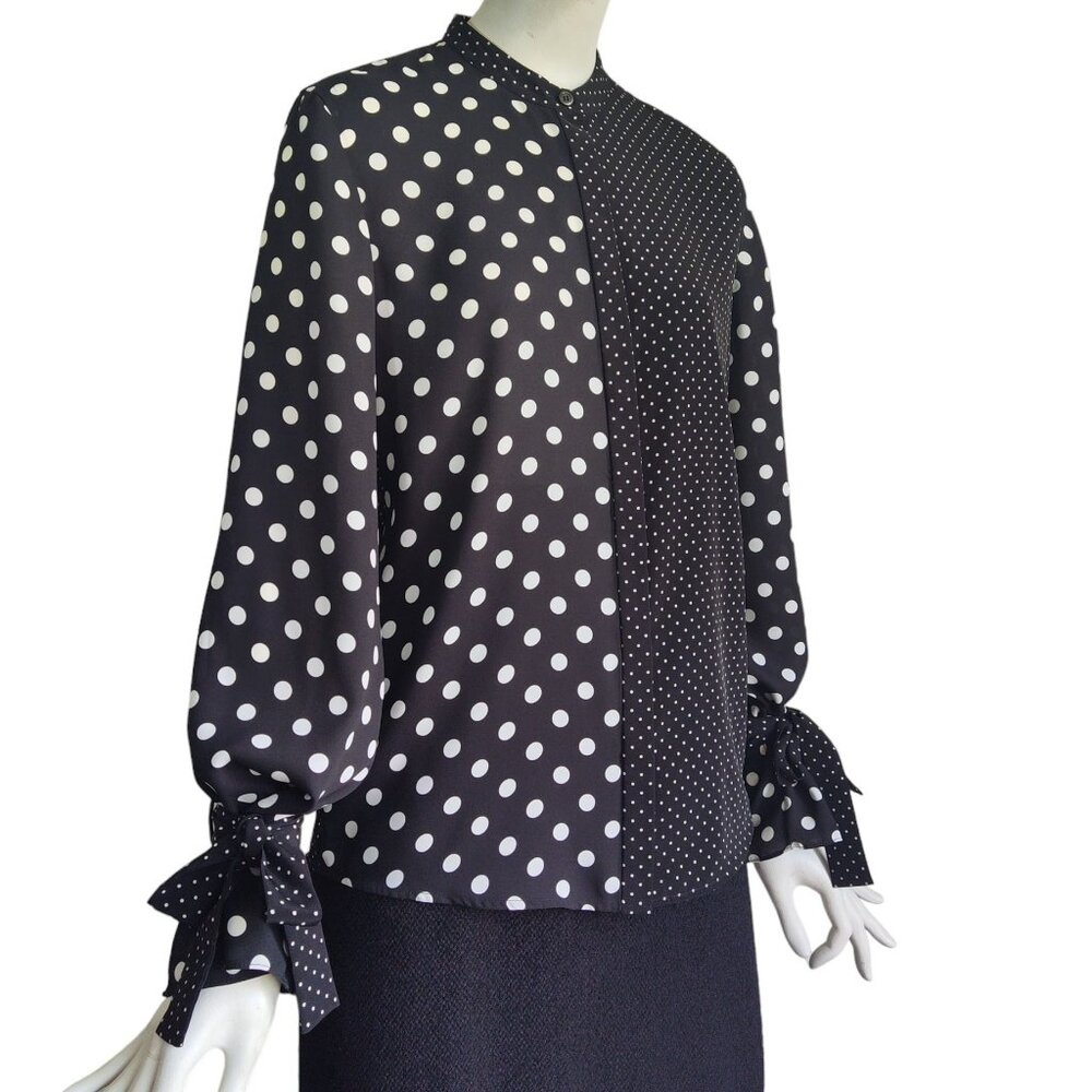 PAUL SMITH PS Polka Dot Contrast Wrist Tie Ruffle Sleeve Button Front Blouse 38 - Picture 3 of 8